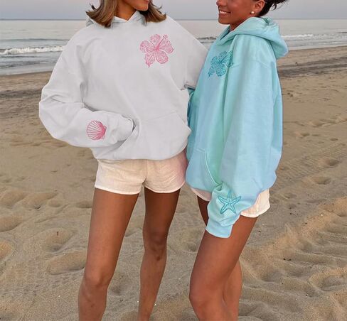 Oversized Graphic Hoodie for Teens Girl Y2K Ocean Floral Embroidered Preppy Hooded Sweatshirt Cute Aesthetic Sweater in Saudi Arabia