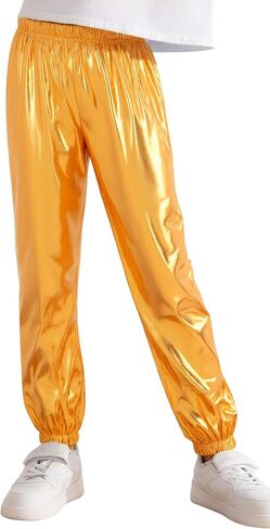 Girls Shiny Metallic Pants Sparkle Jogger Pants Hip Hop Trousers Dance Streetwear Outfits 3-14Years in Saudi Arabia
