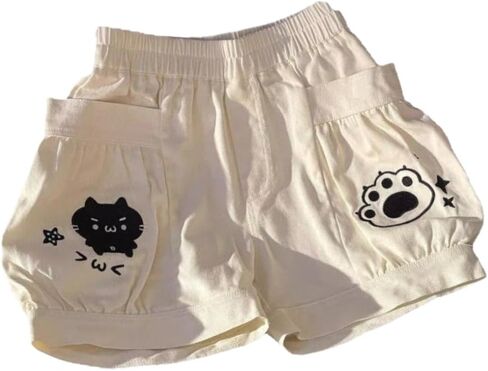 Y2k Kawaii Cute Cat Print Women's Summer Shorts Loose Wide Leg Comfy Shorts with Big Pockets in Saudi Arabia