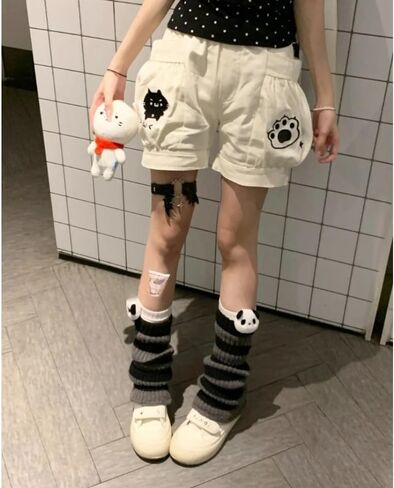 Y2k Kawaii Cute Cat Print Women's Summer Shorts Loose Wide Leg Comfy Shorts with Big Pockets in Saudi Arabia