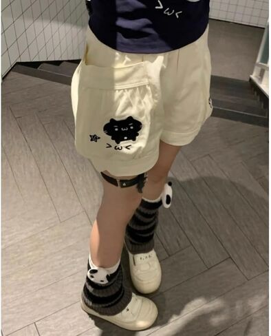 Y2k Kawaii Cute Cat Print Women's Summer Shorts Loose Wide Leg Comfy Shorts with Big Pockets in Saudi Arabia