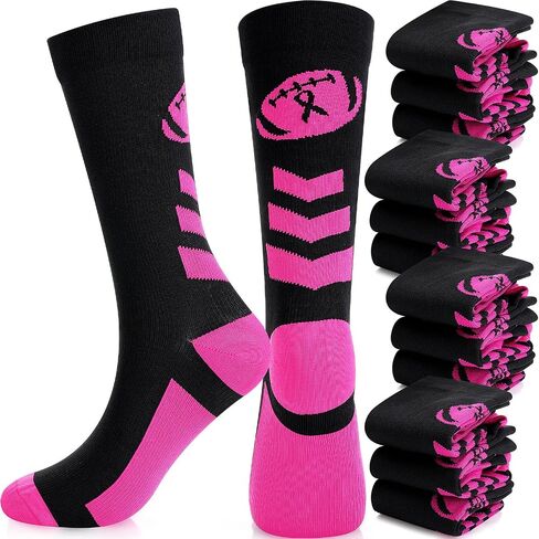12 Pairs Breast Cancer Awareness Crew Socks Bulk Pink Ribbon Accessories Athletic Volleyball Soccer Socks for Youth in Saudi Arabia