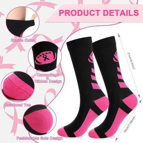 12 Pairs Breast Cancer Awareness Crew Socks Bulk Pink Ribbon Accessories Athletic Volleyball Soccer Socks for Youth in Saudi Arabia