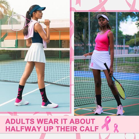 12 Pairs Breast Cancer Awareness Crew Socks Bulk Pink Ribbon Accessories Athletic Volleyball Soccer Socks for Youth in Saudi Arabia