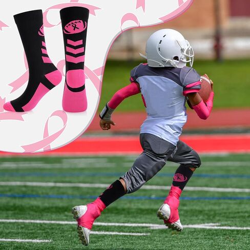 12 Pairs Breast Cancer Awareness Crew Socks Bulk Pink Ribbon Accessories Athletic Volleyball Soccer Socks for Youth in Saudi Arabia