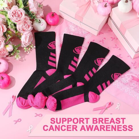 12 Pairs Breast Cancer Awareness Crew Socks Bulk Pink Ribbon Accessories Athletic Volleyball Soccer Socks for Youth in Saudi Arabia