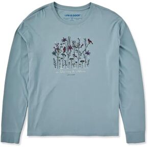 Life is Good. Women's Cardinal Wildflowers Long Sleeve Snuggle Up Sleep Tee, Smoky Blue in Saudi Arabia