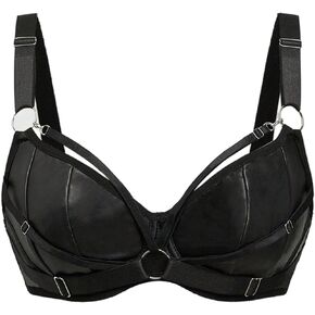 Oyoangle Women's Pu Leather Leather Bras Ring Rined Linked Punk Bunk Bralette Party Clubwear in Kuwait