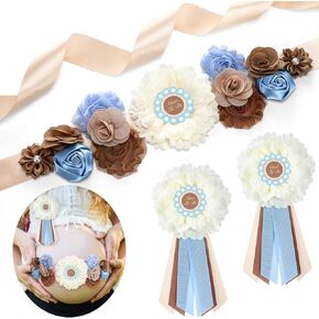 Cielito Lindo Baby Shower Sash Set Mom to Be Sash Daddy to Be Corsage Pin Blue Belt Flower for Maternity Dress Pregnancy Photo Props Supplies Gender Reveal Decorations in Kuwait