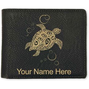 LaserGram Faux Leather Bi-Fold Wallet, Hawaiian Sea Turtle, Personalized Engraving Included (Black with Silver) in Kuwait