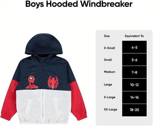 Marvel Spiderman Boys Hooded Kids Windbreaker Jacket - Lightweight & Durable Boys Windbreaker Jacket with Hood - Nylon Fabric in Saudi Arabia
