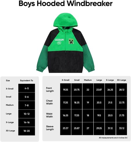 Minecraft Boys Hooded Kids Windbreaker Jacket - Lightweight & Durable Boys Windbreaker Jacket with Hood - Ideal Nylon Fabric in Saudi Arabia