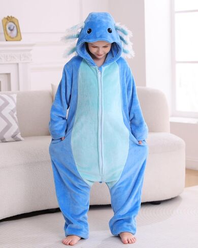 DELEY Onesie Costume Kids Halloween Christmas Costume Cosplay Sleepwear One Piece Animal Pajamas for 4-13 Axolotl in Saudi Arabia