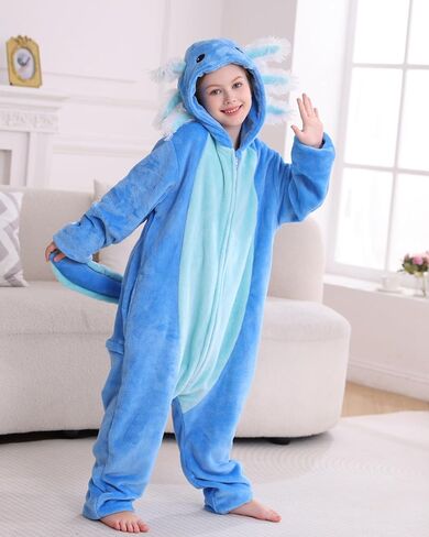 DELEY Onesie Costume Kids Halloween Christmas Costume Cosplay Sleepwear One Piece Animal Pajamas for 4-13 Axolotl in Saudi Arabia