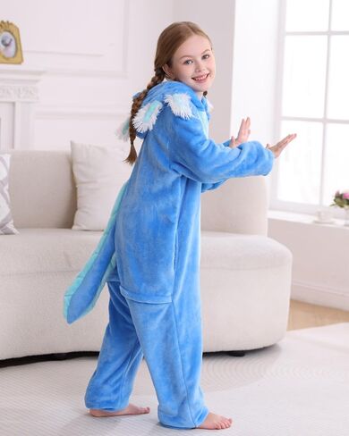 DELEY Onesie Costume Kids Halloween Christmas Costume Cosplay Sleepwear One Piece Animal Pajamas for 4-13 Axolotl in Saudi Arabia