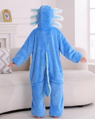 DELEY Onesie Costume Kids Halloween Christmas Costume Cosplay Sleepwear One Piece Animal Pajamas for 4-13 Axolotl in Saudi Arabia