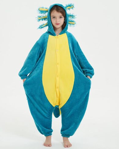 DELEY Onesie Costume Kids Halloween Christmas Costume Cosplay Sleepwear One Piece Animal Pajamas for 4-13 Axolotl in Saudi Arabia