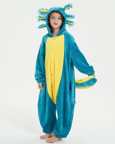 DELEY Onesie Costume Kids Halloween Christmas Costume Cosplay Sleepwear One Piece Animal Pajamas for 4-13 Axolotl in Saudi Arabia