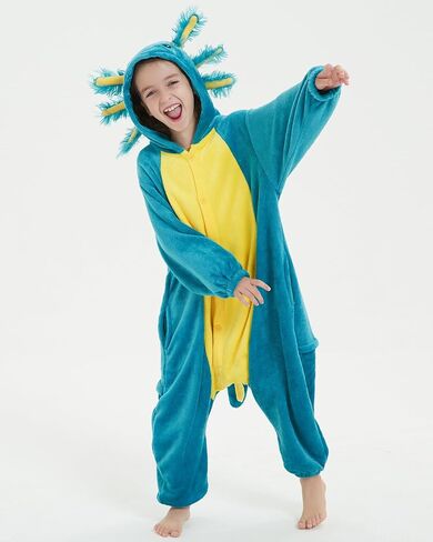 DELEY Onesie Costume Kids Halloween Christmas Costume Cosplay Sleepwear One Piece Animal Pajamas for 4-13 Axolotl in Saudi Arabia