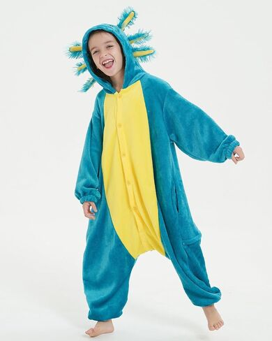 DELEY Onesie Costume Kids Halloween Christmas Costume Cosplay Sleepwear One Piece Animal Pajamas for 4-13 Axolotl in Saudi Arabia