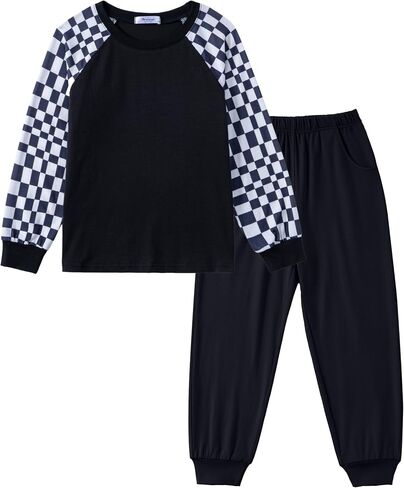 Arshiner Boys Clothes Set Long Raglan Sleeve T-Shirts + Casual Pants 2Pcs Colorblock Fall Outfits for Kids in Saudi Arabia