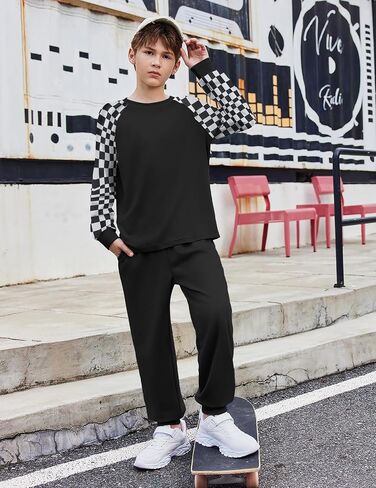 Arshiner Boys Clothes Set Long Raglan Sleeve T-Shirts + Casual Pants 2Pcs Colorblock Fall Outfits for Kids in Saudi Arabia