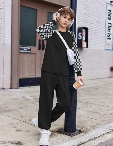 Arshiner Boys Clothes Set Long Raglan Sleeve T-Shirts + Casual Pants 2Pcs Colorblock Fall Outfits for Kids in Saudi Arabia