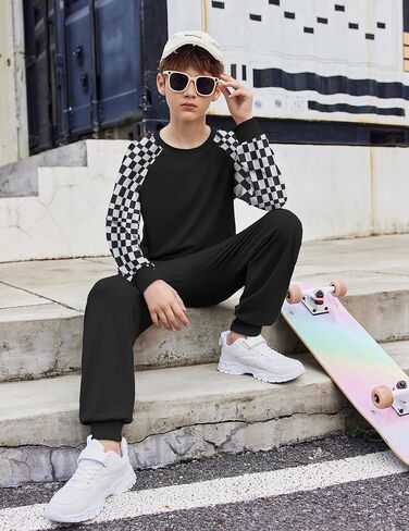 Arshiner Boys Clothes Set Long Raglan Sleeve T-Shirts + Casual Pants 2Pcs Colorblock Fall Outfits for Kids in Saudi Arabia