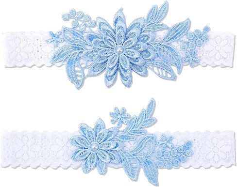 2pcs Garters for Bride, Lace Bridal Garter Floral Lace Leg Belt Elegant Wedding Accessories for Women Girls Gift (Sky Blue) in Saudi Arabia