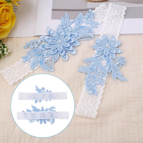2pcs Garters for Bride, Lace Bridal Garter Floral Lace Leg Belt Elegant Wedding Accessories for Women Girls Gift (Sky Blue) in Saudi Arabia