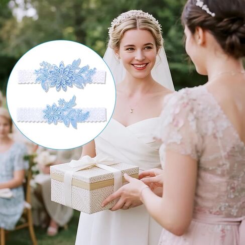 2pcs Garters for Bride, Lace Bridal Garter Floral Lace Leg Belt Elegant Wedding Accessories for Women Girls Gift (Sky Blue) in Saudi Arabia