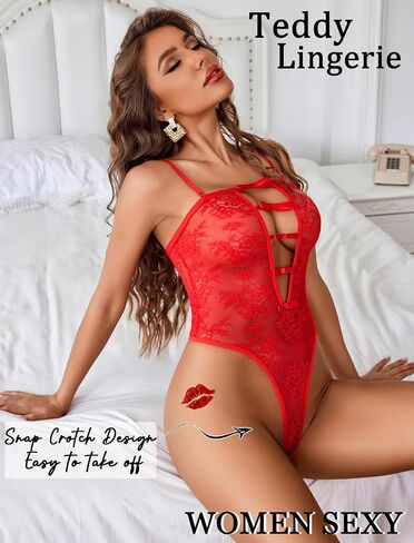Avidlove Women Sexy Lingeries Deep V Teddy Lingerie Lace Bodysuit Hollow Out One Piece Mini Babydoll in Saudi Arabia