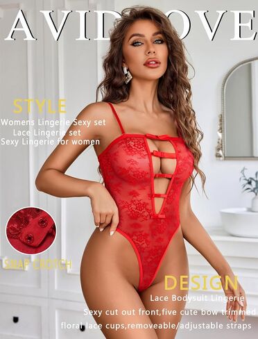 Avidlove Women Sexy Lingeries Deep V Teddy Lingerie Lace Bodysuit Hollow Out One Piece Mini Babydoll in Saudi Arabia