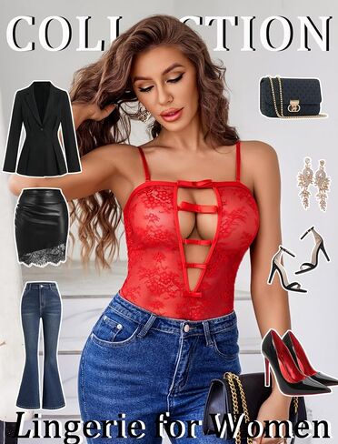 Avidlove Women Sexy Lingeries Deep V Teddy Lingerie Lace Bodysuit Hollow Out One Piece Mini Babydoll in Saudi Arabia