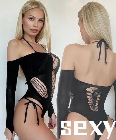 XIUSEMY Lingerie for Women Fishnet Bodysuit Sexy One Piece Babydoll Teddy Mesh Outfits in Saudi Arabia