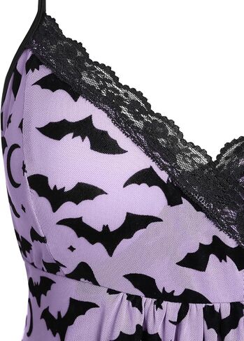 ROSE GAL Rosegal Womens Plus Size Lingerie Chemise Sleepwear Halloween Bat Print Lace Trim Mesh Babydoll with Thong Panty in Saudi Arabia