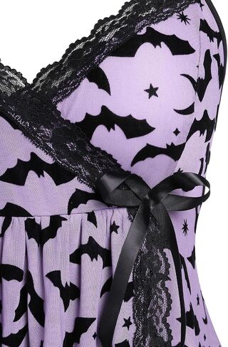 ROSE GAL Rosegal Womens Plus Size Lingerie Chemise Sleepwear Halloween Bat Print Lace Trim Mesh Babydoll with Thong Panty in Saudi Arabia