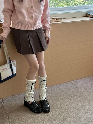Women Y2K الساق تدفئة Bowknot Polka Dot جوارب القطن الحياكة JK النمط الحلو الفتيات لوليتا جوارب طويلة in Kuwait