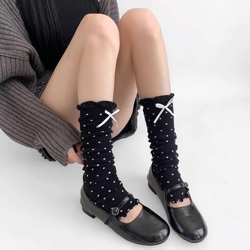 Women Y2K الساق تدفئة Bowknot Polka Dot جوارب القطن الحياكة JK النمط الحلو الفتيات لوليتا جوارب طويلة in Kuwait