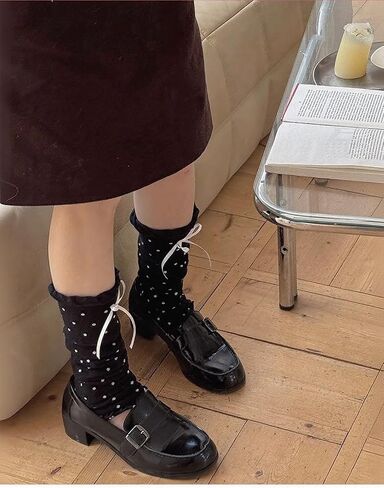 Women Y2K الساق تدفئة Bowknot Polka Dot جوارب القطن الحياكة JK النمط الحلو الفتيات لوليتا جوارب طويلة in Kuwait