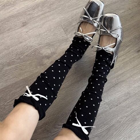 Women Y2K الساق تدفئة Bowknot Polka Dot جوارب القطن الحياكة JK النمط الحلو الفتيات لوليتا جوارب طويلة in Kuwait