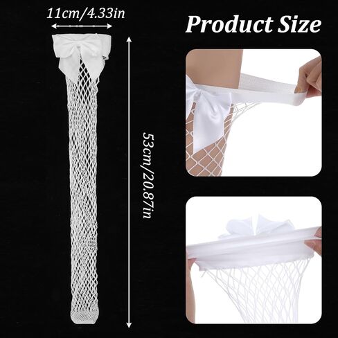 Plus Size Thigh High Stockings with Bows, Fishnet Over The Knee Socks for Women, Plus Size Fishnets Opaque Stay Up Lingerie for Valentine's Day, Daily Wear, Black and White in Saudi Arabia