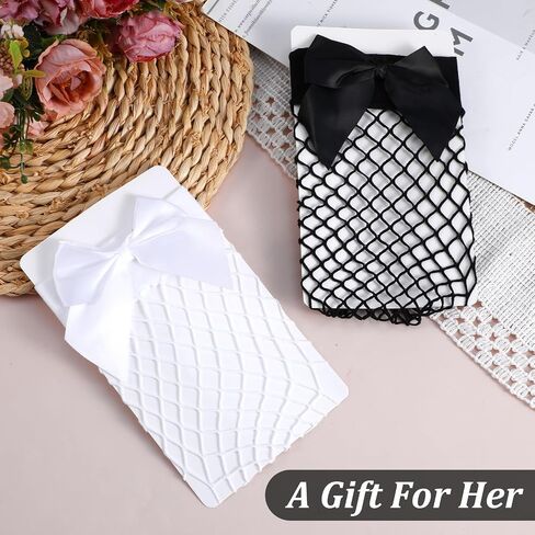 Plus Size Thigh High Stockings with Bows, Fishnet Over The Knee Socks for Women, Plus Size Fishnets Opaque Stay Up Lingerie for Valentine's Day, Daily Wear, Black and White in Saudi Arabia