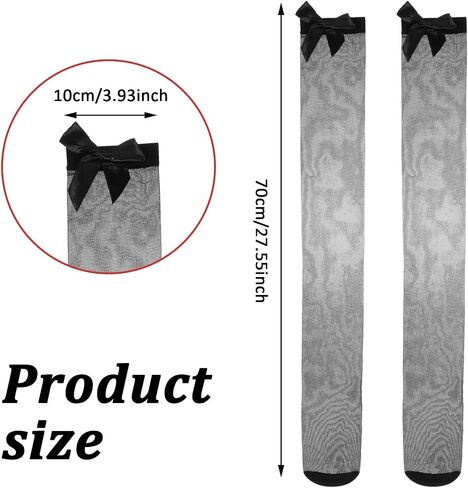 2 Pairs Lace Thigh High Stockings with Satin Bow Black White Thigh High Stockings for Women Cute Sexy Over the Knee Socks for Halloween Valentine's Day in Saudi Arabia