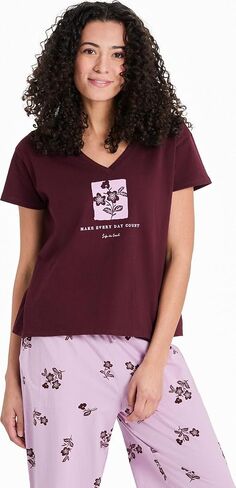 Life is Good. Women's Make Every Day Count Flowers Snuggle Up Sleep Vee, Deep Burgundy in Saudi Arabia