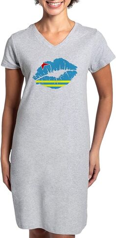 Cafepress Aruba Flag Country Country Pride Wit Thirt Women's Nightshirt ، قميص Pajama الطويل الناعم ، Cotton PJS/Pajamas Heather Gray in Saudi Arabia