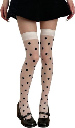 Polka Dot Thigh Socks Y2k Whimsy Twee Patterned Funky Tights 2000s Vintage Stockings Harajuku Alt Accessories in Saudi Arabia