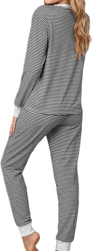 JUSTFASHIONNOW Women's Pajama Sets 2 Piece Striped Lounge Sets Long Sleeve Top and Pants Soft Sleepwear Pjs 2025 Fall Outfits in Saudi Arabia