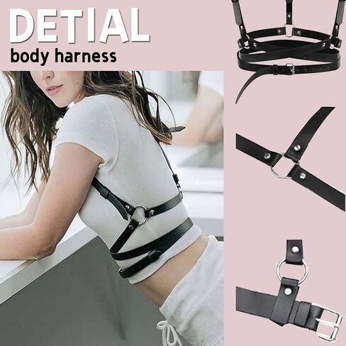 Gothic Leather Waist Harness Belt for Women - Adjustable Chest Vest Body Harness Chains Top for Party, Nightclub, Dating in Saudi Arabia