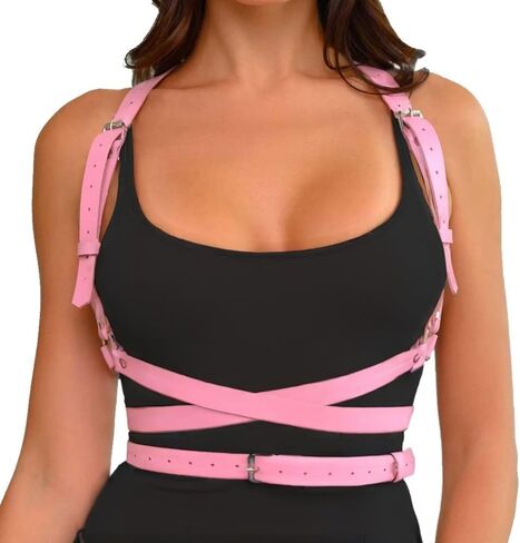 Gothic Leather Waist Harness Belt for Women - Adjustable Chest Vest Body Harness Chains Top for Party, Nightclub, Dating in Saudi Arabia